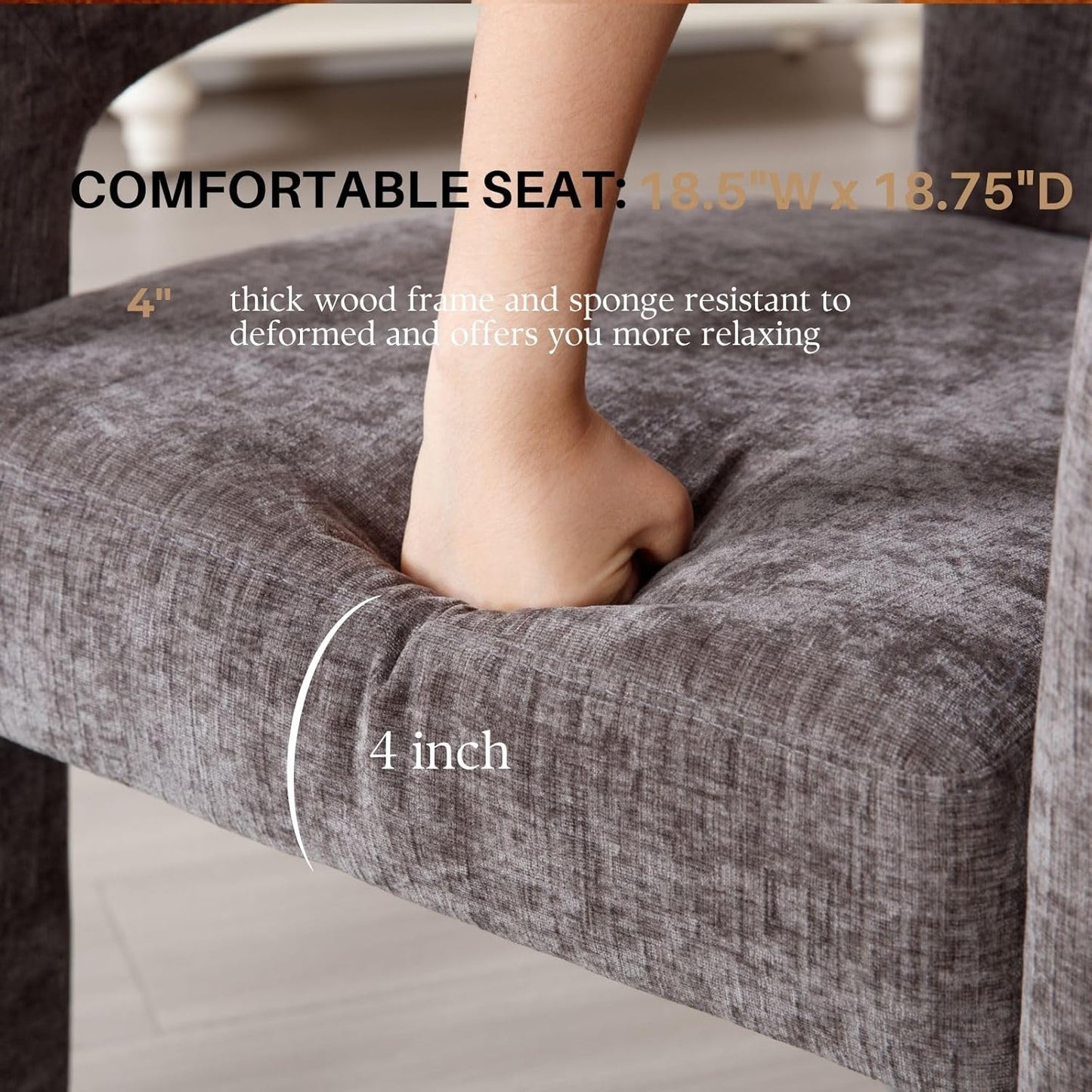 Charcoal Grey Chenille Dining Chairs Set of 6, Modern Barrel Dining Room Chairs Upholstered Accent Chair with Arms and Round Back for Living Room Kitchen Armchair No Assembly Needed