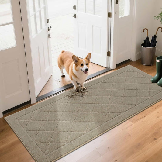 BEQHAUSE Dirt Trapper Door Mat 24" x 60", Doormat Non-Slip Entryway Rugs Washable, Dog Door Mat Stain Resistant and Absorbent Welcome Floor Mat for Front Back Door, Muddy Wet Shoes & Paws, Beige