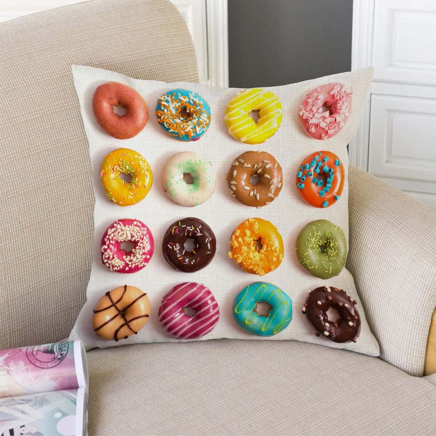TSSOHU Outdoor Patio Throw Pillow Cover Colorful Donuts Farmhouse Décor Outside Furniture Swing Seat Bench Chair Decorative Cushion Cases 18x18 Deep Seat Bed Couch Sofa