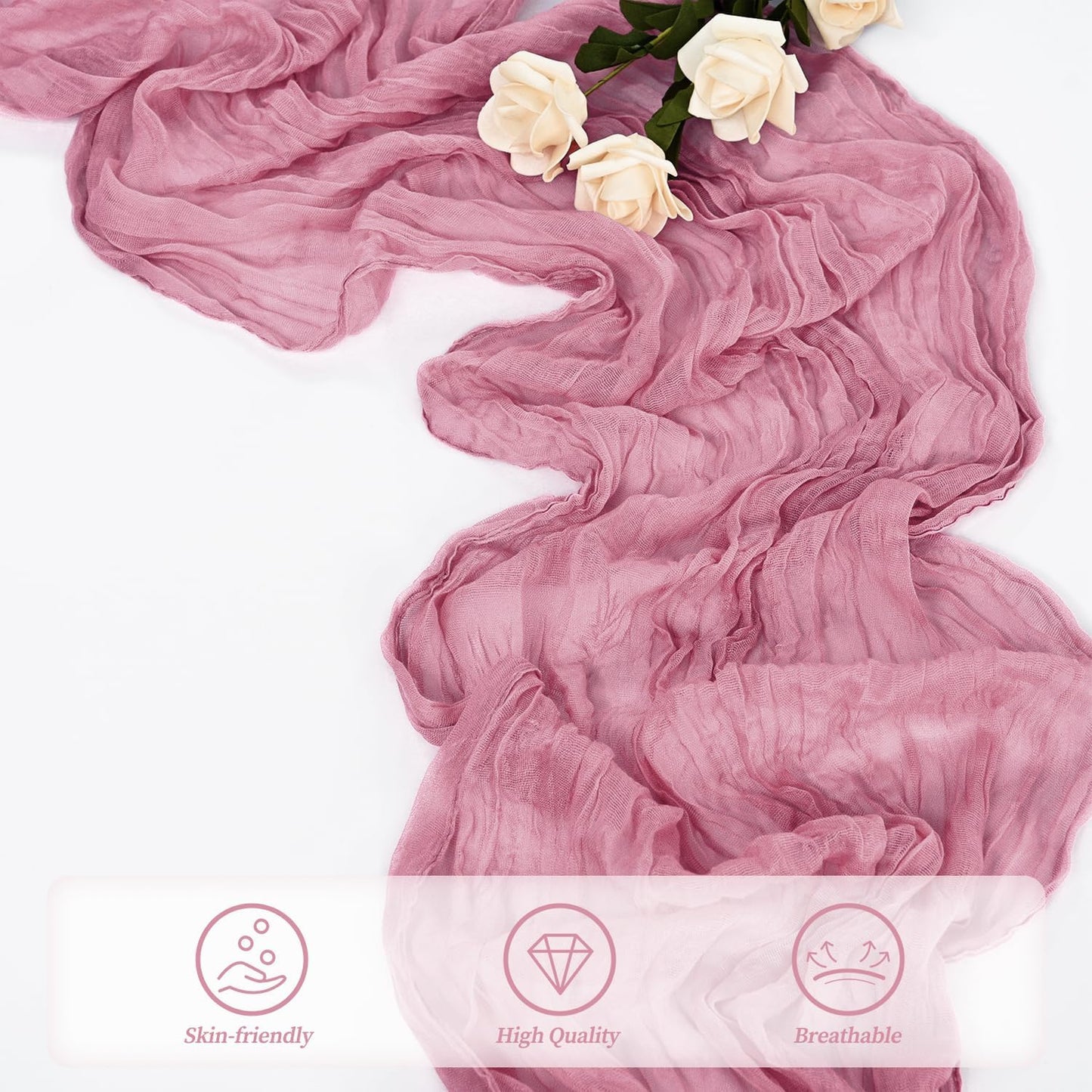 20 Pack Dusty Rose 10FT Cheesecloth Table Runner 20 x 120 Inch Long Rustic Gauze Fabric Cheese Cloth Table Runner for Wedding Bridal Baby Shower Table Decorations Boho Sheer Birthday Party Table Decor