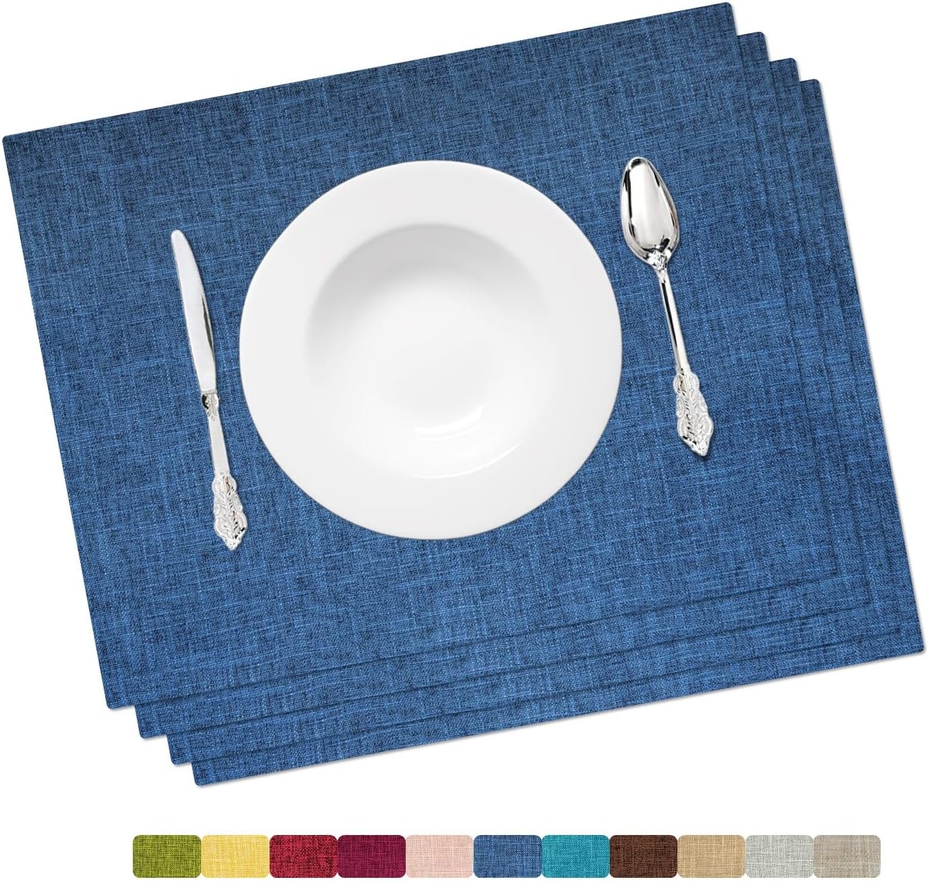 Placemat Set-Washable Place Mats for Parties, Elegant Table Mats for Kitchen Table, Set of 4 Dining Table Placemats, Heat-Resistant Cloth Placemats for Indoor and Outdoor,13x19-Navy Blue