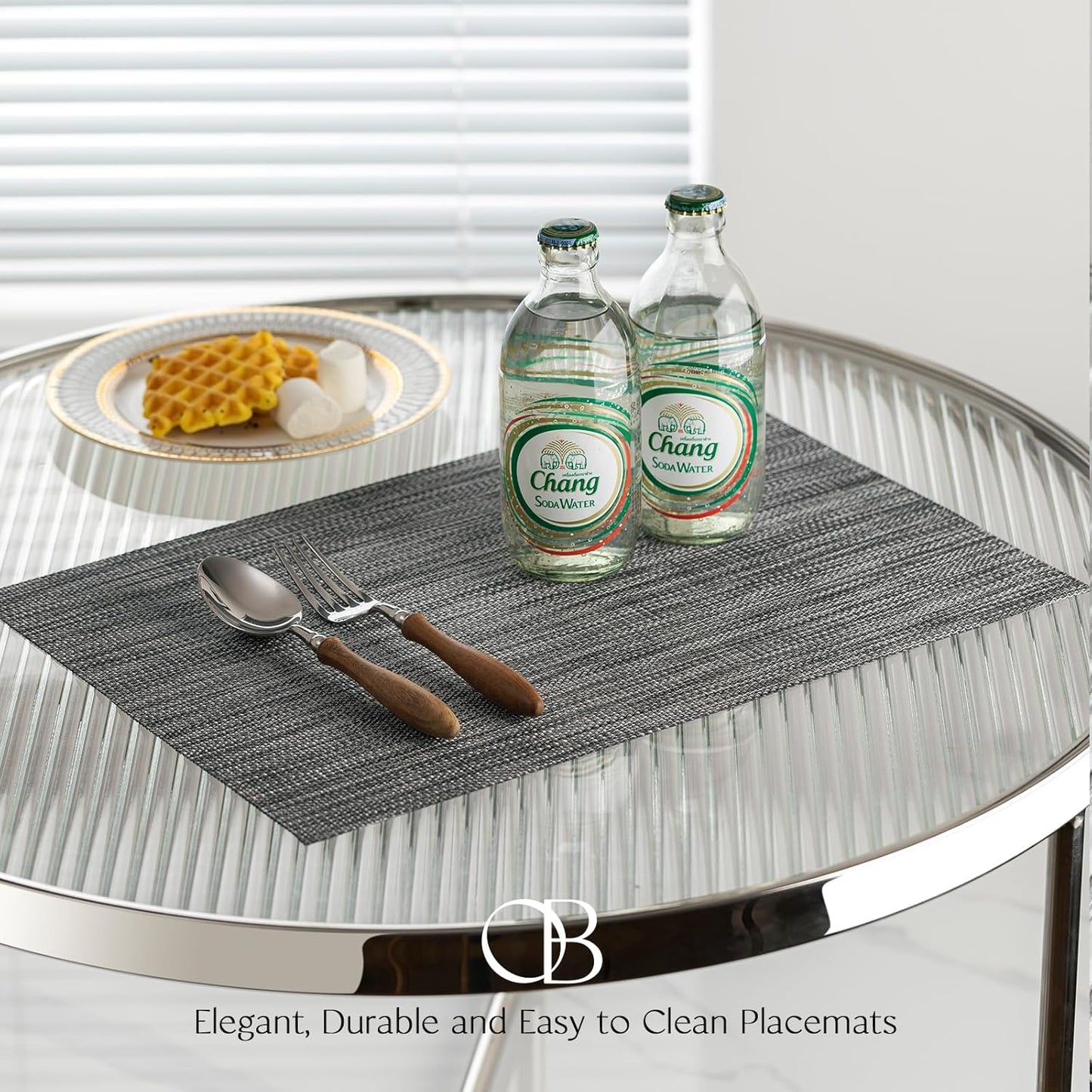 Placemats Set of 6 - Easy Clean Woven Vinyl Placemats for Dining Table, Indoor/Outdoor Place Mats, Washable PVC Table Mats（Dark Gray）
