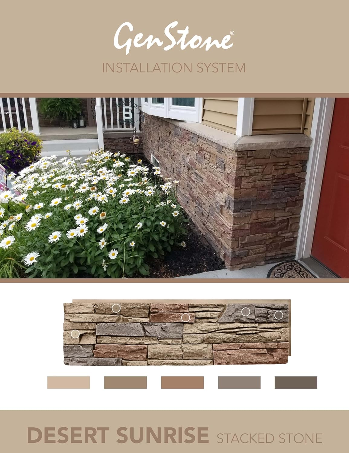 GenStone Faux Stacked Stone Right Corner Panel 12.5" x 11.25" in Desert Sunrise Color for Do It Yourself Friendly Home Improvement Projects