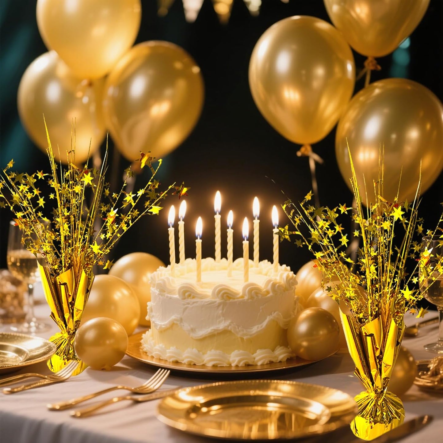 6 Pack Metallic Foil Spray Centerpiece Star Table Decoration Burst Table Centerpieces for Birthday Wedding Anniversary Graduation Holiday Party Supplies Decor, Gold