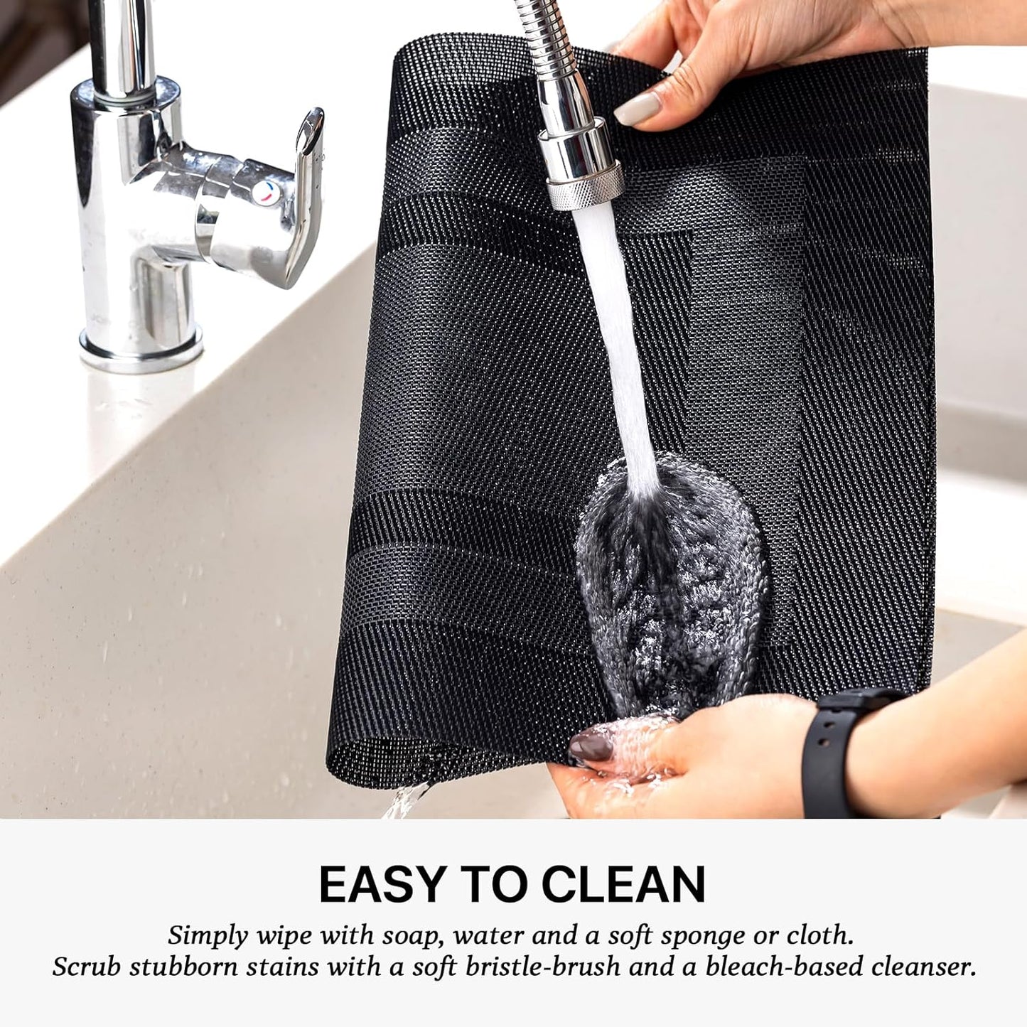 LEXMORE Placemats Set of 12 Vinyl/Plastic Woven Place Mats for Kitchen Table Indoor/Outdoor Washable Placemat Wipeable Dining Table Mats(G-Black Cube)