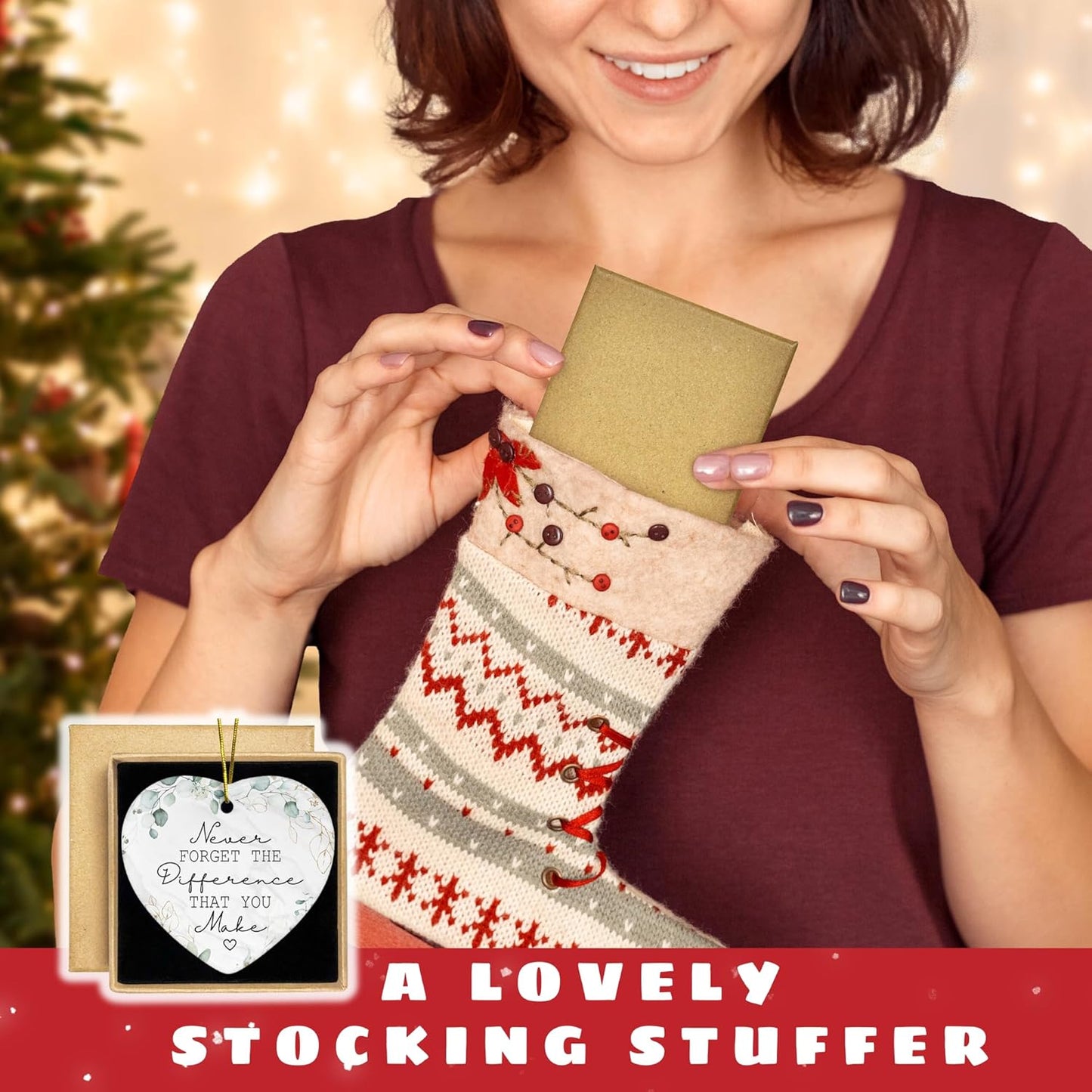 Thank You Gifts - Never Forget The Difference That You Make Ornament - Appreciation Gifts for Women, Boss, Coworker, Teacher, Nurse - Inspirational Farewell Going Away Gift - Ceramic Ornament