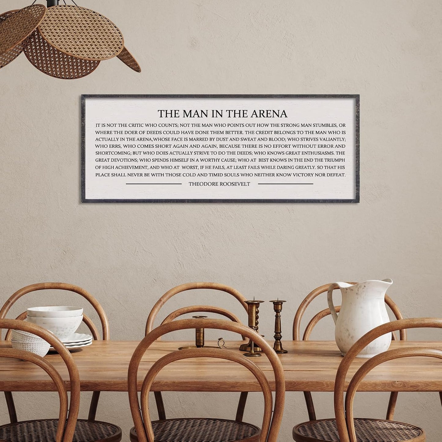 LuZhiQiang The Man in the Arena Wall Decor 32''x12'' Inspirational Quotes Office Wood Framed Sign Rustic Home Motivational Art For Man Entrepreneur Morden Living Room Wall Hanging Decor (Black)