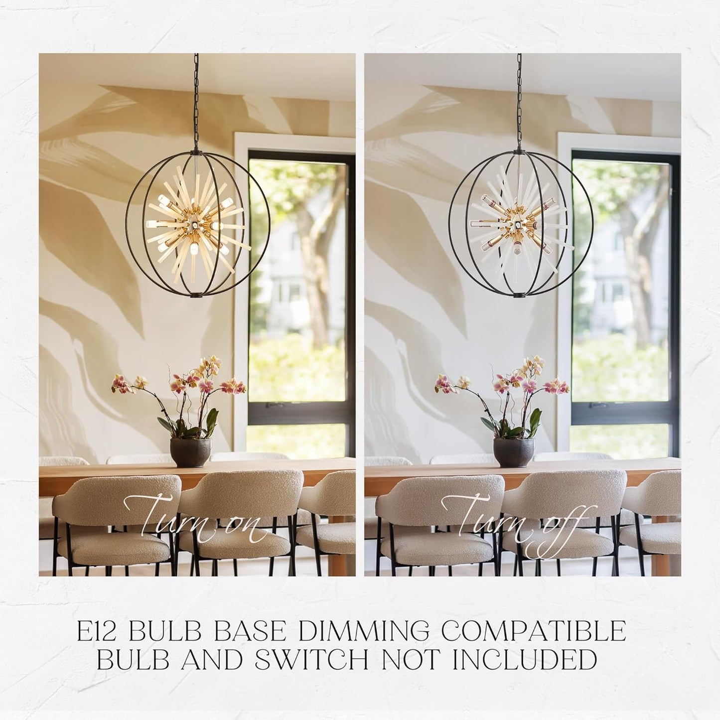 23.6" Black Gold 12-Light Globe Sputnik Chandelier Modern Adjustable Hanging Ceiling Glass Tube Pendant Light Fixture for Entryway Foyer Staircase Dining Living Room Hallway