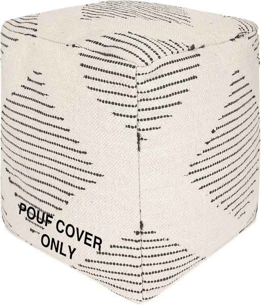 REDEARTH · UNSTUFFED Pouf Ottoman Cover Textured Boho Storage Square Home Decor Poof Pouffe Space Saver Footrest for Living Room, Bedroom, Nursery, Kidsroom; 100% Cotton (18"x18"x18"; Black)