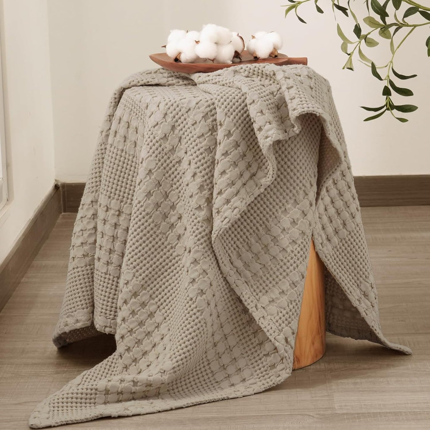 PHF 100% Cotton Waffle Weave Throw Blanket, Soft Lightweight Breathable Cozy Summer Throws for Couch Bed Sofa, Luxury Aesthetic Woven Blanket for Home Decor & Office, 50"x60", Simply Taupe