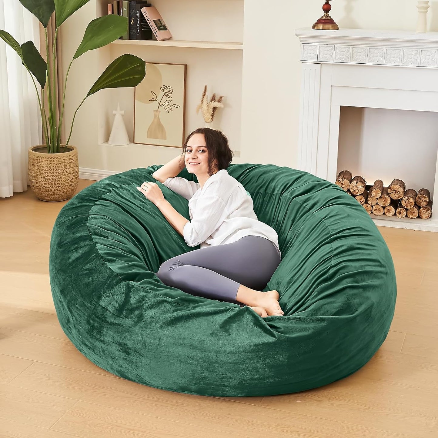 Bean Bag Chairs for Adults - Memory Foam Furniture BeanBag Chair - Kids/Teens Sofa with Soft Micro Fiber Cover - Round Fluffy Couch for Living Room Bedroom College Dorm - 4 ft, Green