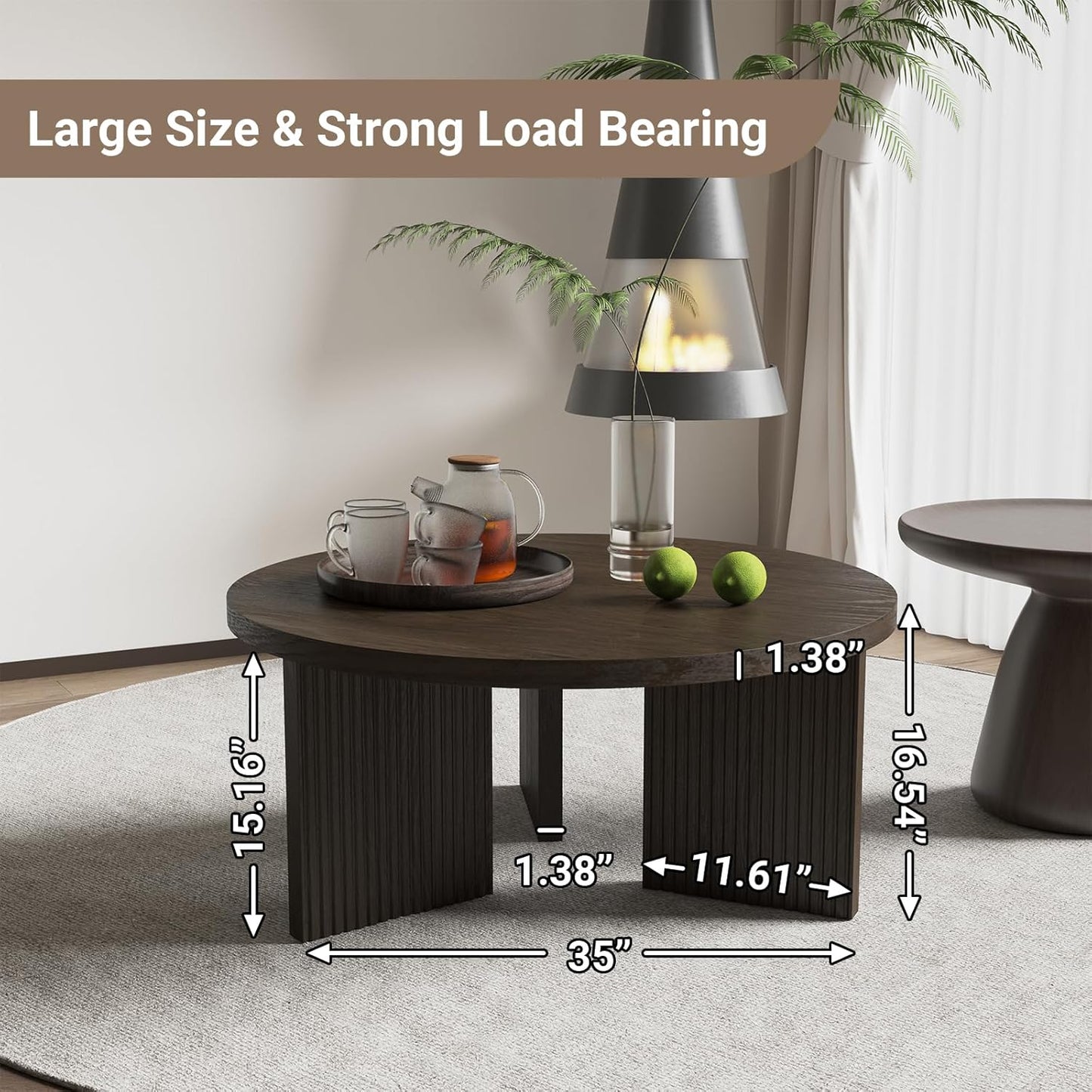 Wooden Round Coffee Table, 35" Coffee Table with Smooth Thick Mesa, Low Circle Center Table with X Shaped Stable Legs, Accent Tea Table for Living Room, Office, Brown