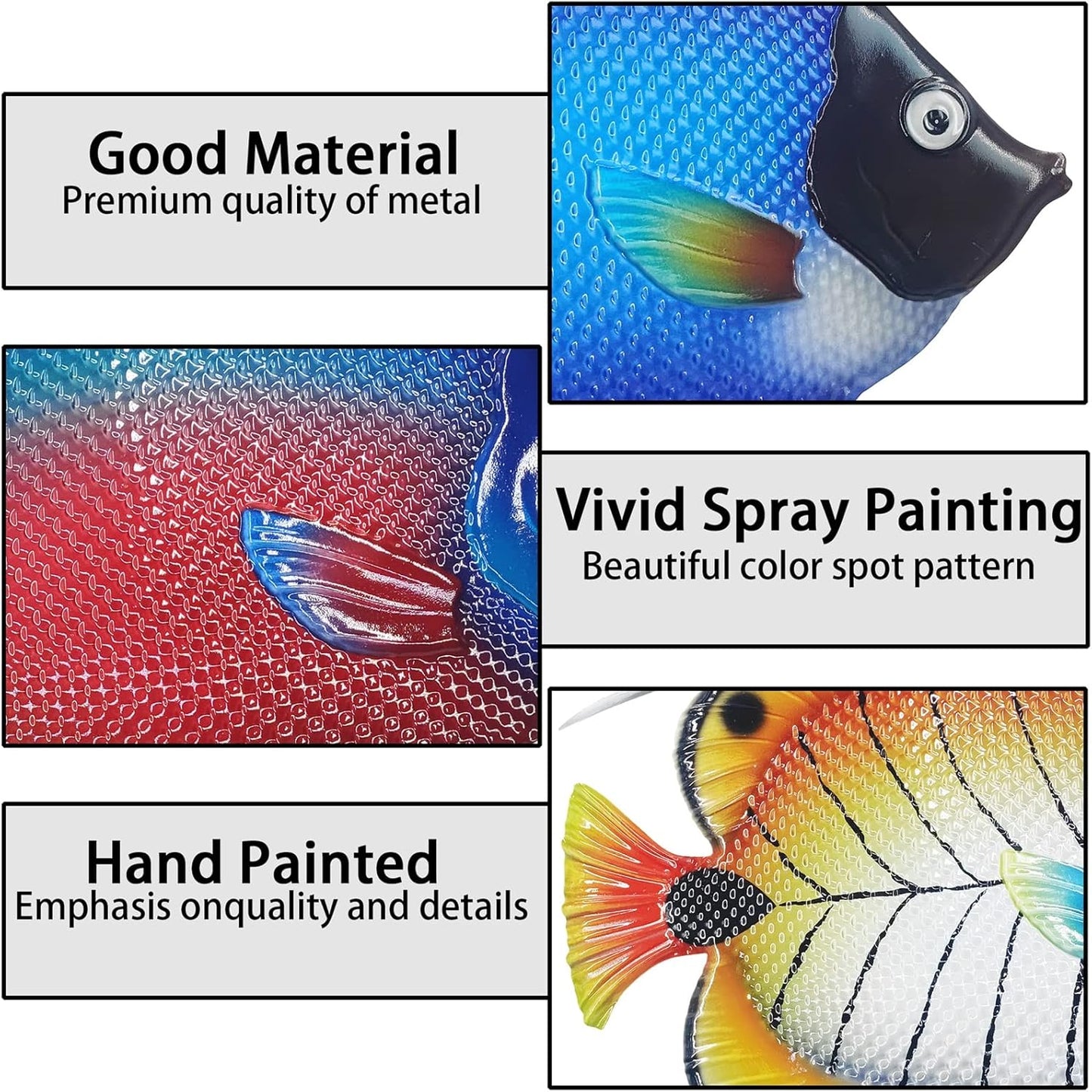 John's Studio Metal Fish Sea Wall Decor Outdoor Garden Hanging Art Sculptures Home Ocean Theme Decorations for Kitchen Bathroom and Pool - 3 PCS