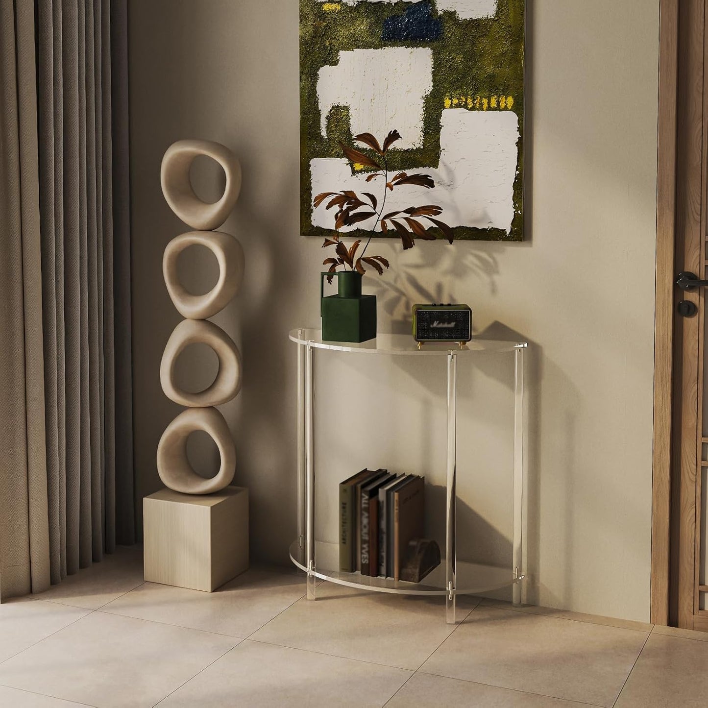 Acrylic Console Table, Half Moon, 29.5" Small Entryway Table, Clear Entry Table for Sofa, Foyer, Hallway, Living Room, Easy Assembly, 2 Tier, 11.8" D x 31.5" H