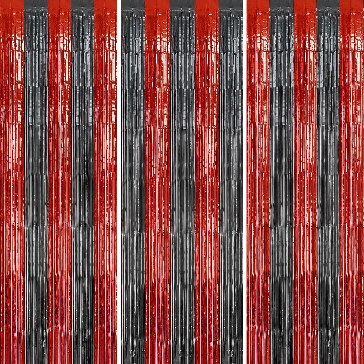 3 Pack Foil Fringe Backdrop - Red&Black Shiny Tinsel Curtains for Party Decoration/Photo Booth Props - 3.3x8.2 FT Metallic Foil Backdrop for Birthday, Wedding, Graduation, Christmas.