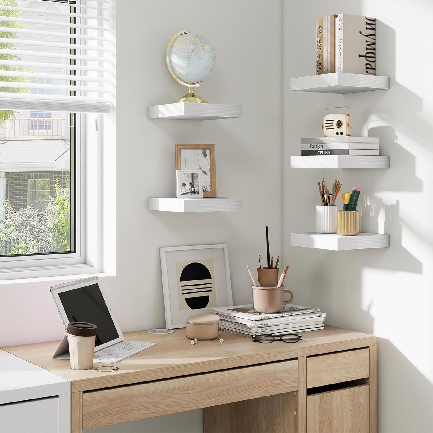 fuqing Floating Shelves for Wall, Bathroom Shelf Wall Mounted for Storage, Shelves with Invisible Bracket for Bedroom, Kitchen, Living Room, Farmhouse Small Book Shelf, 6.5 Inch Set of 3, White