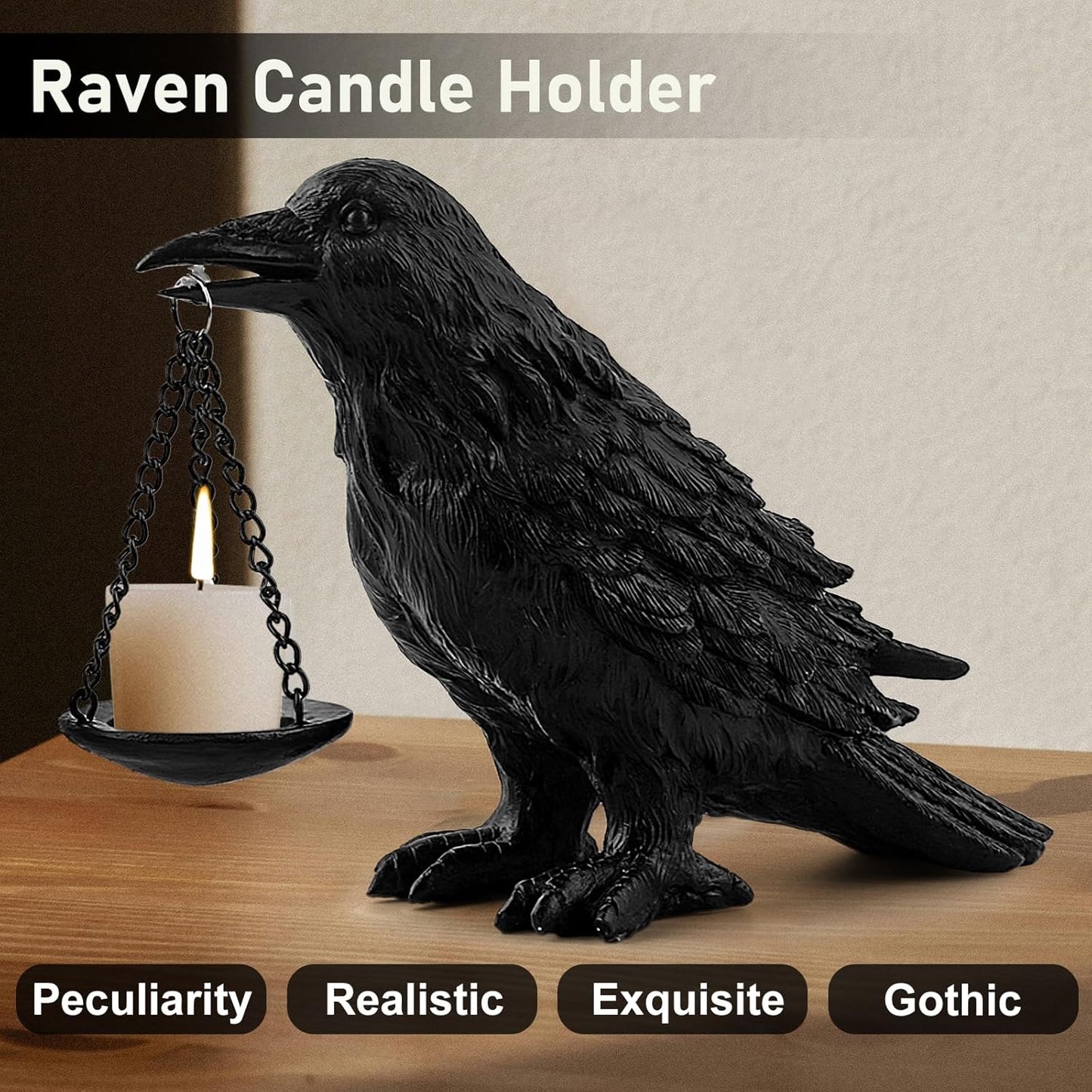 Raven Gothic Home Decor Fake Crow Light Holder Raven Lamp Tealight Candle Holder Resin Raven Statue 3PCS