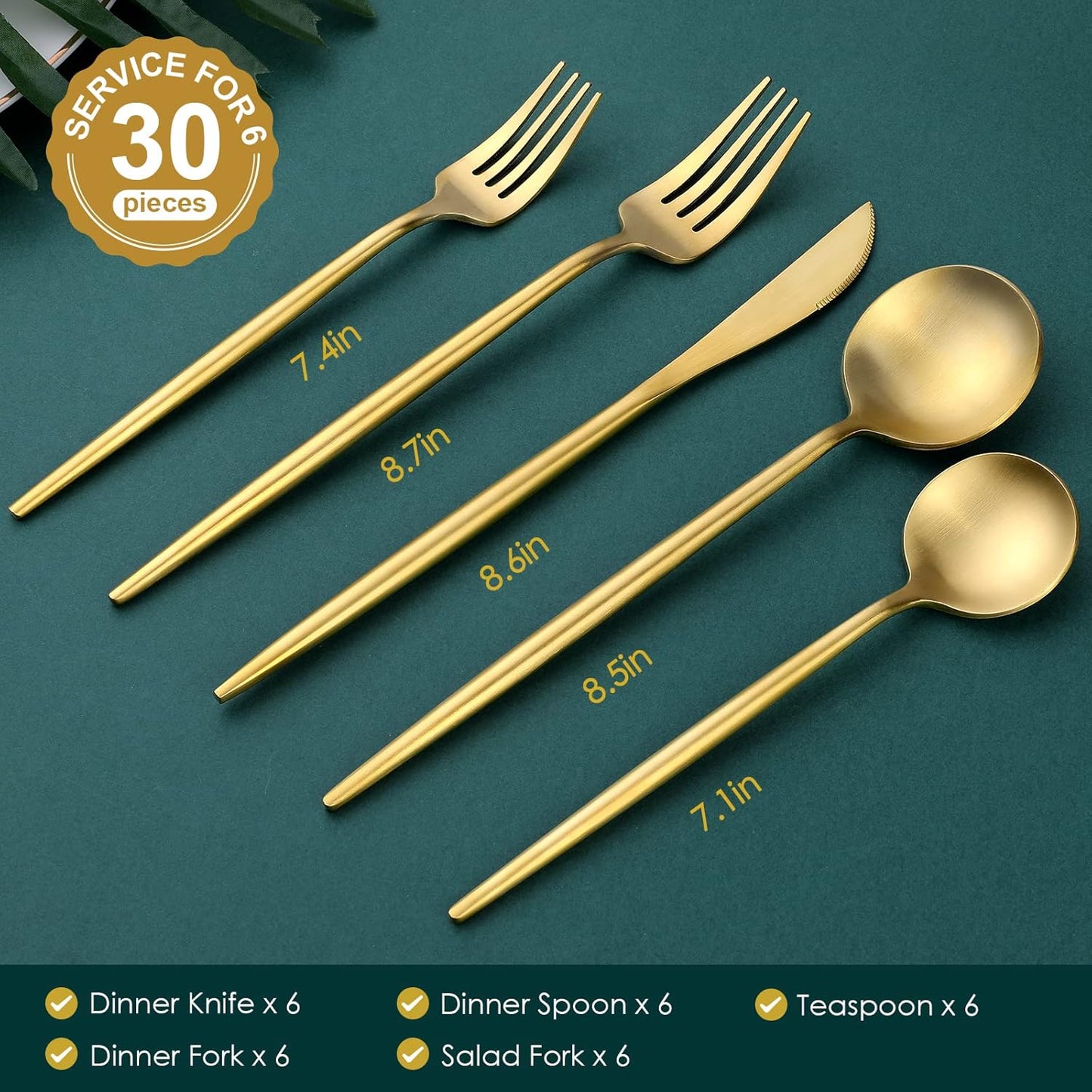 Matte Gold Silverware Set, OGORI 30-Piece Food Grade Stainless Steel Gold Flatware Set, Kitchen Utensil Set Service for 6, Tableware Cutlery Set for Home and Restaurant, Dishwasher Safe - Gift Box