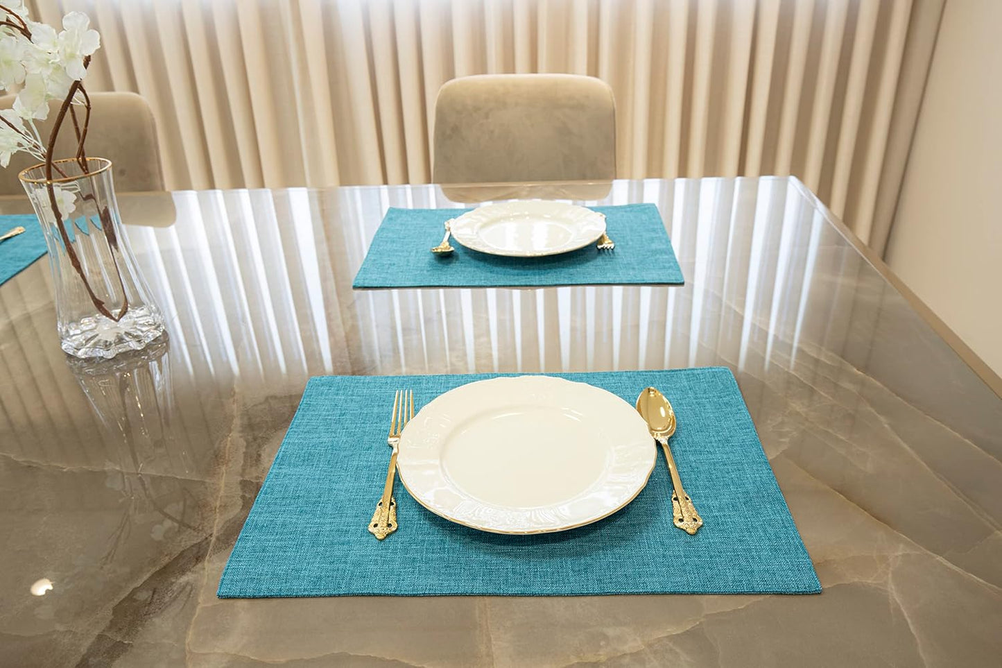 Placemat Set-Washable Place Mats for Parties, Elegant Table Mats for Kitchen Table, Set of 4 Dining Table Placemats, Heat-Resistant Cloth Placemats for Indoor and Outdoor,13x19-Teal