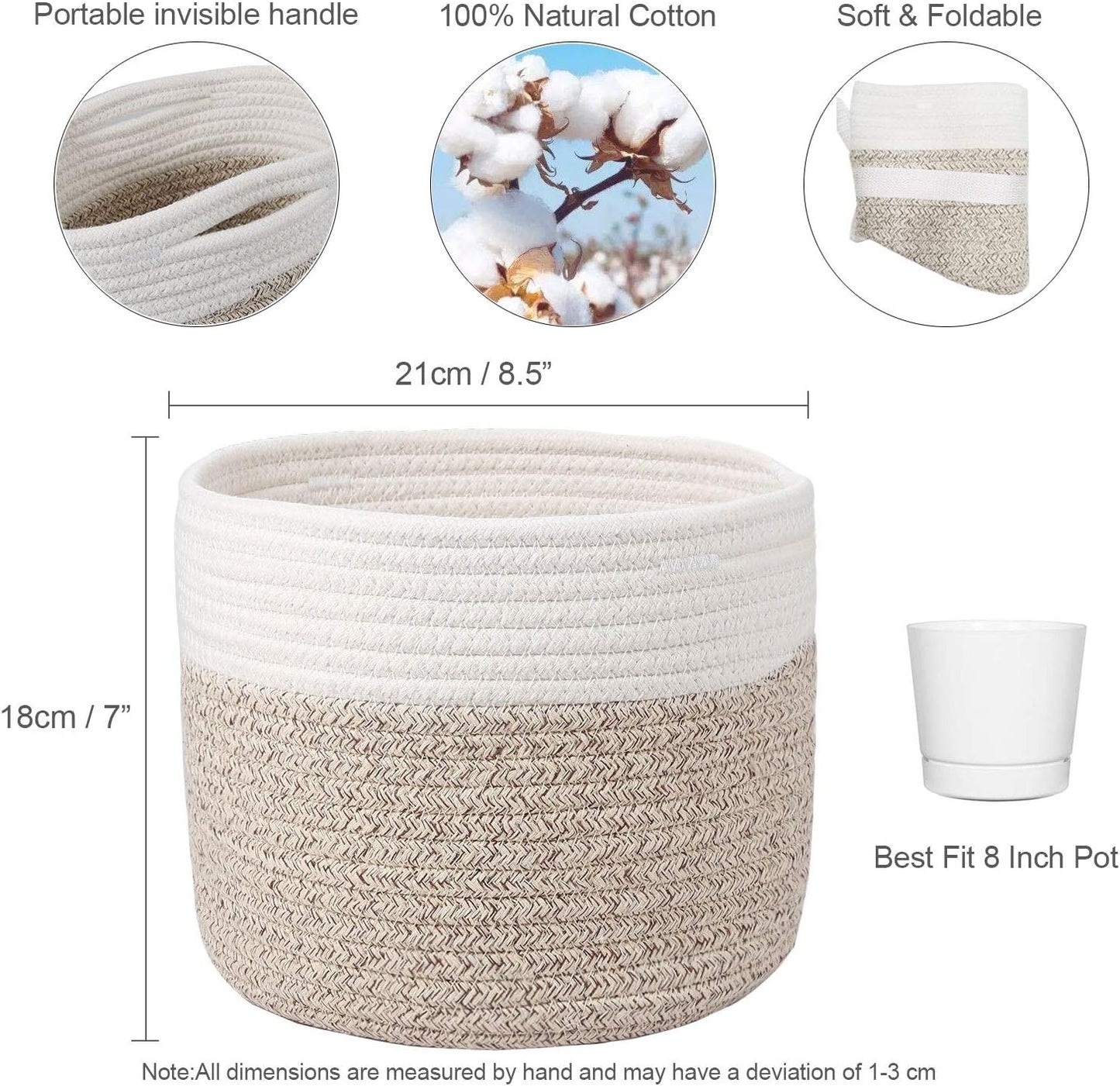 Woven Cotton Rope Plant Basket for 8" Flower Pot Small Basket for Plants Storage Organizer H7.5 x W8.5