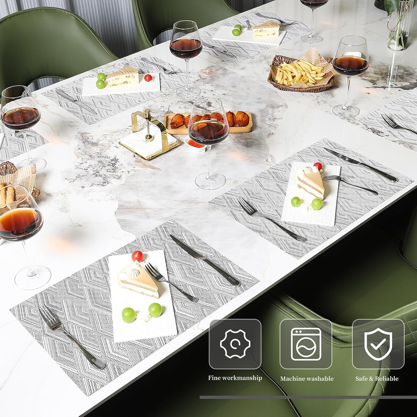 Vinyl Plastic Placemats Set of 6 Washable Heat Resistant Non-Slip Elegant Indoor Outdoor Kitchen Dining PVC Woven Table Place Mats (Grey Rhombus)