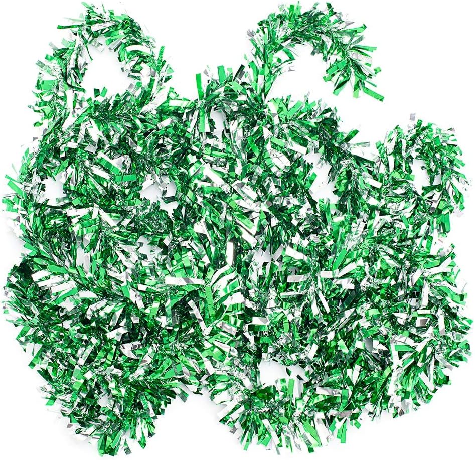 Anderson's Green & Silver Sparkle Glitter Metallic Tinsel Twist for Trailer Or Golf Cart, 4 inches Wide x 25 ft Long, Christmas, Birthday, Patriotic and Holiday Garland Decor for Parties and Parades