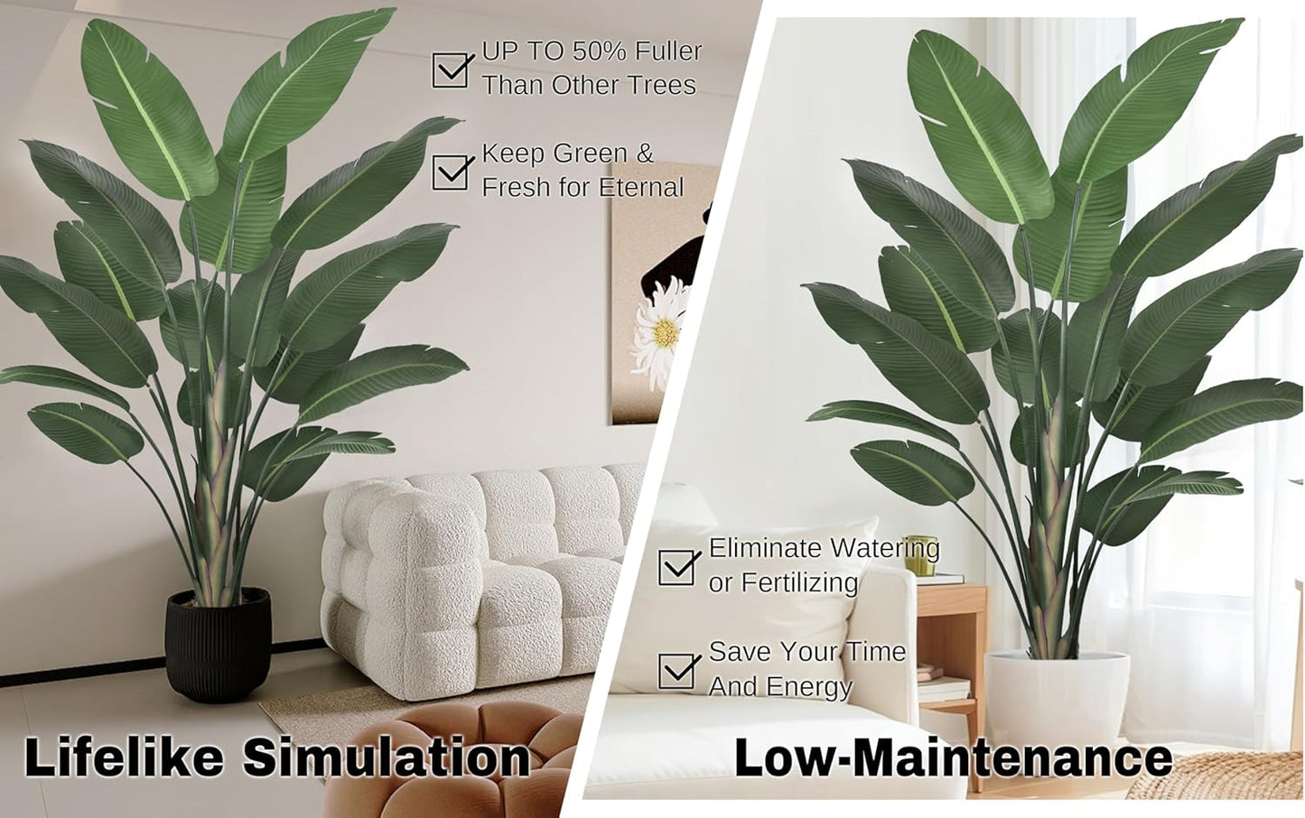 8ft Tall Bird of Paradise Artificial Tree (94 Inch) with Large Trunks and Realistic Leaves Big Faux Floor Potted Plants Fake Silk Plants for Home Office Living Room Decor Indoor (8feet,1pack)