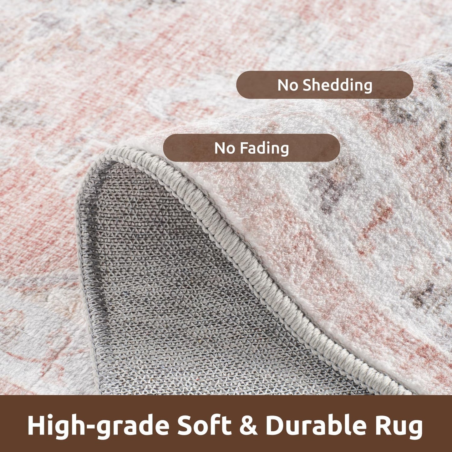 AMOAMI-Area Rug 8X10 Rugs for Living Room-Vintage Soft Pink Rugs for Bedroom-Non Slip Carpet-Washable Rug for Dining Room Living Room Bedroom Office Under Table