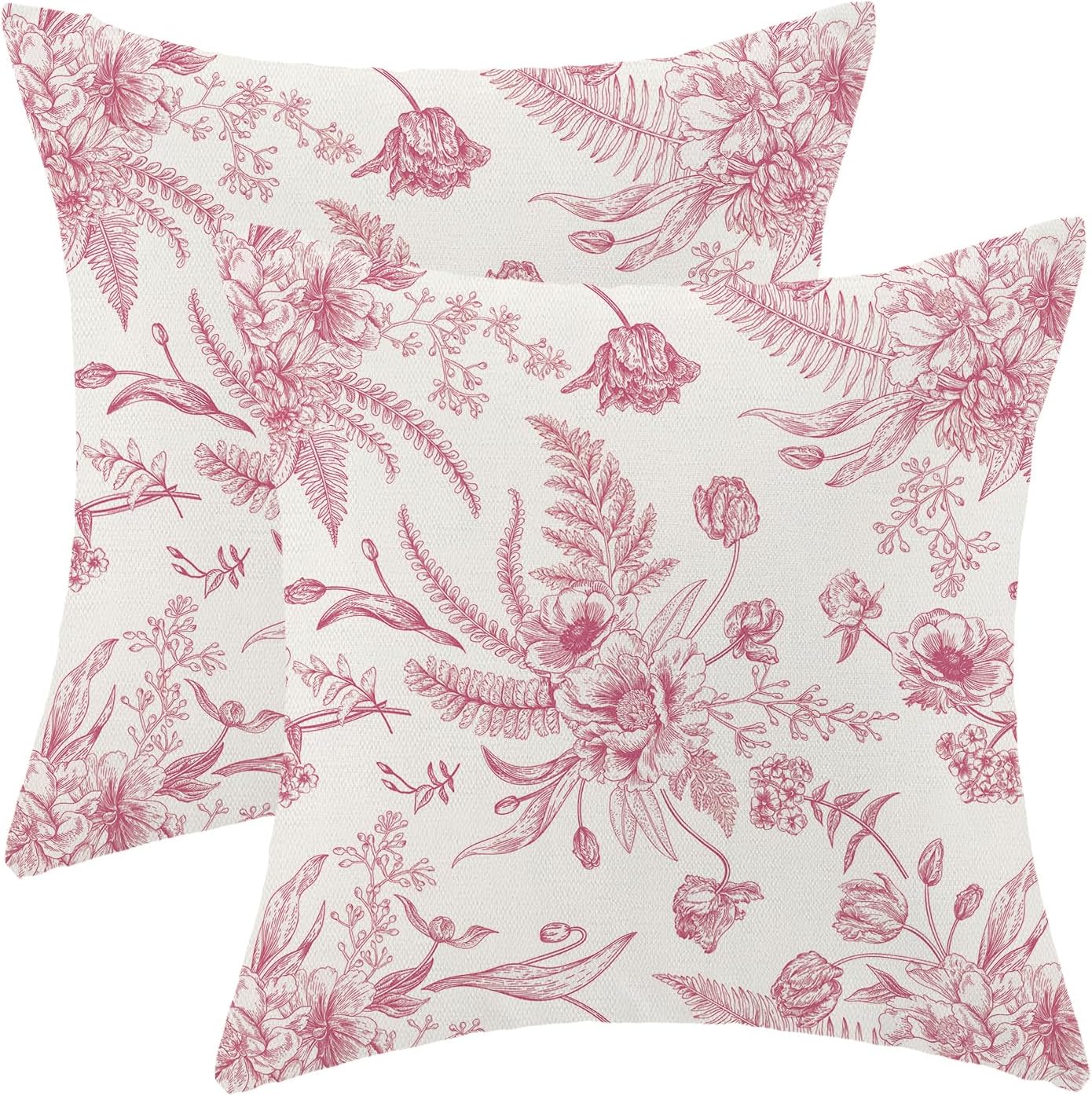 CXMEIFLY Hot Pink Spring Pillow Covers 20 x 20 Inch Set of 2 for Chinoiserie Flowers Decor Throw Pillows Floral Leaves Seasonal Plant Outdoor Decorative Cushion Cases for Couch Bed Decorations