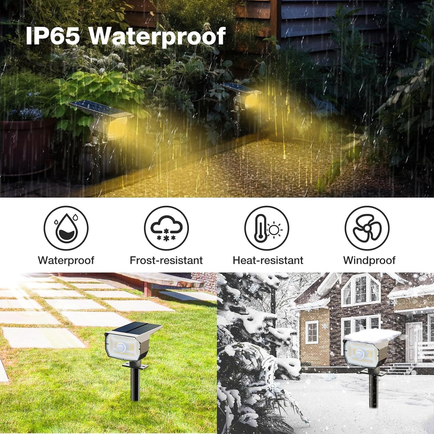 nipify Solar Spot Lights Outdoor Motion Sensor with 3 Modes,Solar Spotlights Outdoor Waterproof 2-in-1 Auto On/Off Landscape Lighting for Outside Yard Wall Garden Pathway, Warm White
