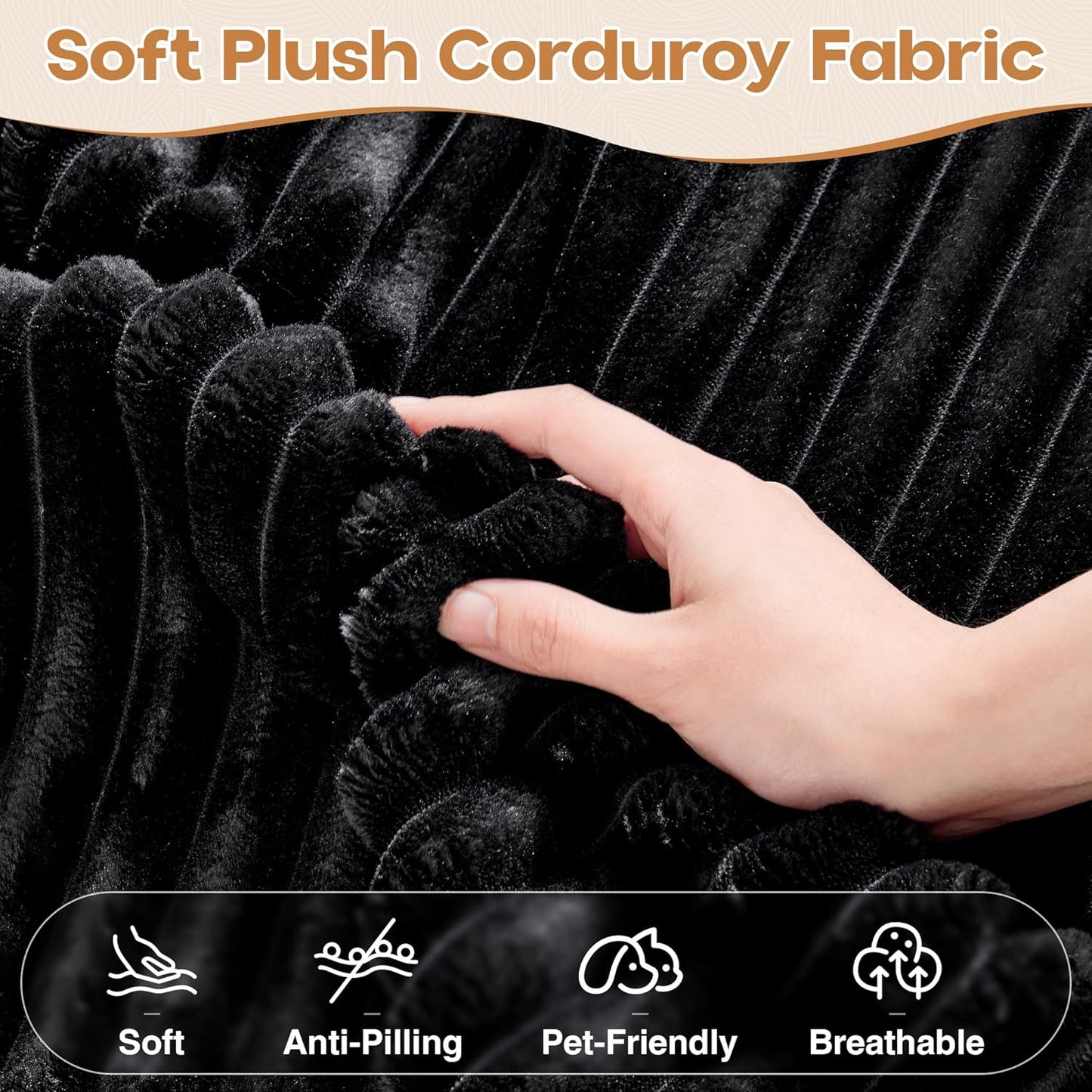 Cloud Sectional Couches for Living Room,G Shaped Modular Sofas No Assembly,135x133 Inches Plush Corduroy Oversized Floor Couch Set with Deep Seat Chaise,Black