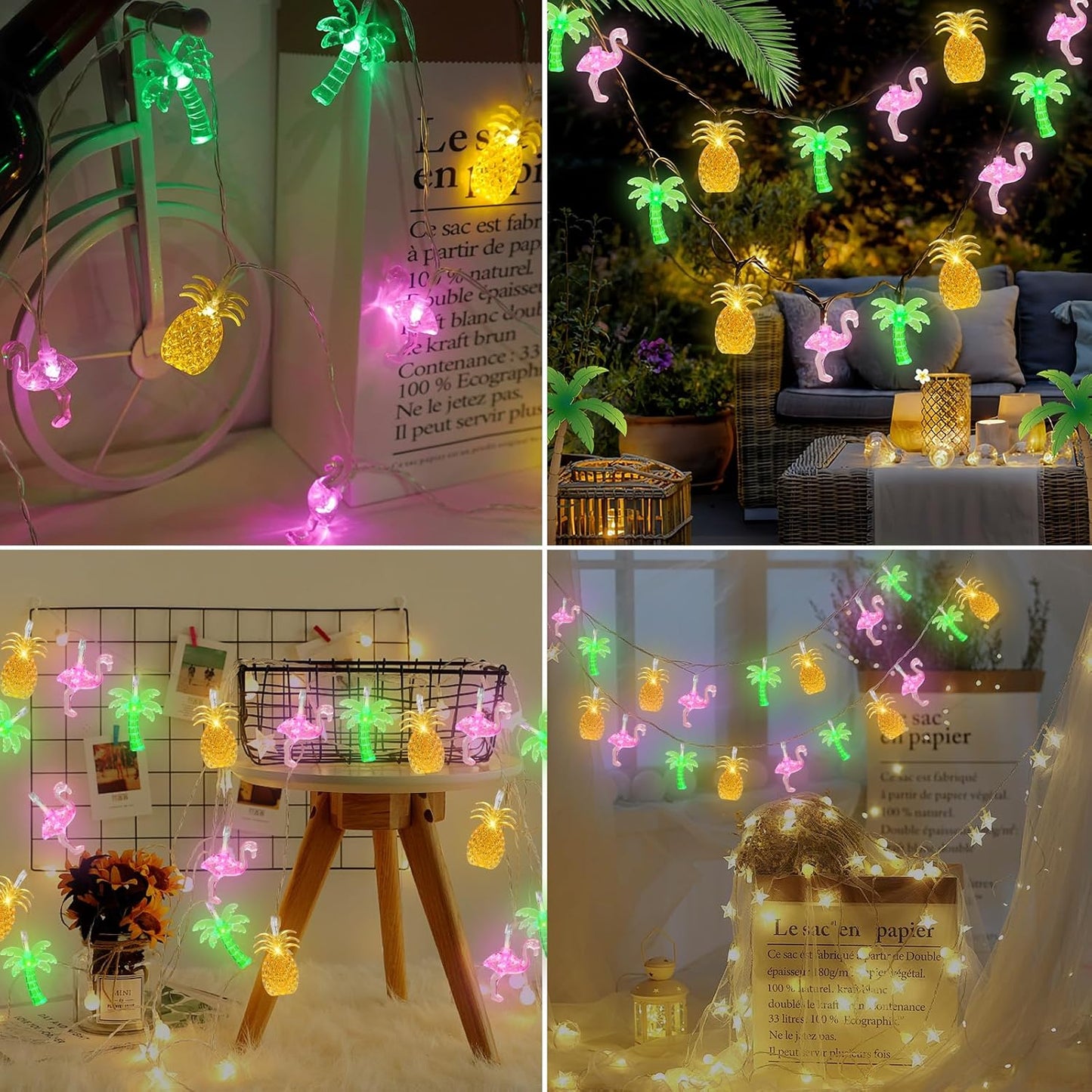 Summer Tropical Beach Hawaiian String Lights - 30 LED 16Ft Battery Operated Tropical Flamingo Pineapple Palm Tree Lights for Luau Pool Decor, Hawaii Theme Summer Outdoor Indoor Party Decorations