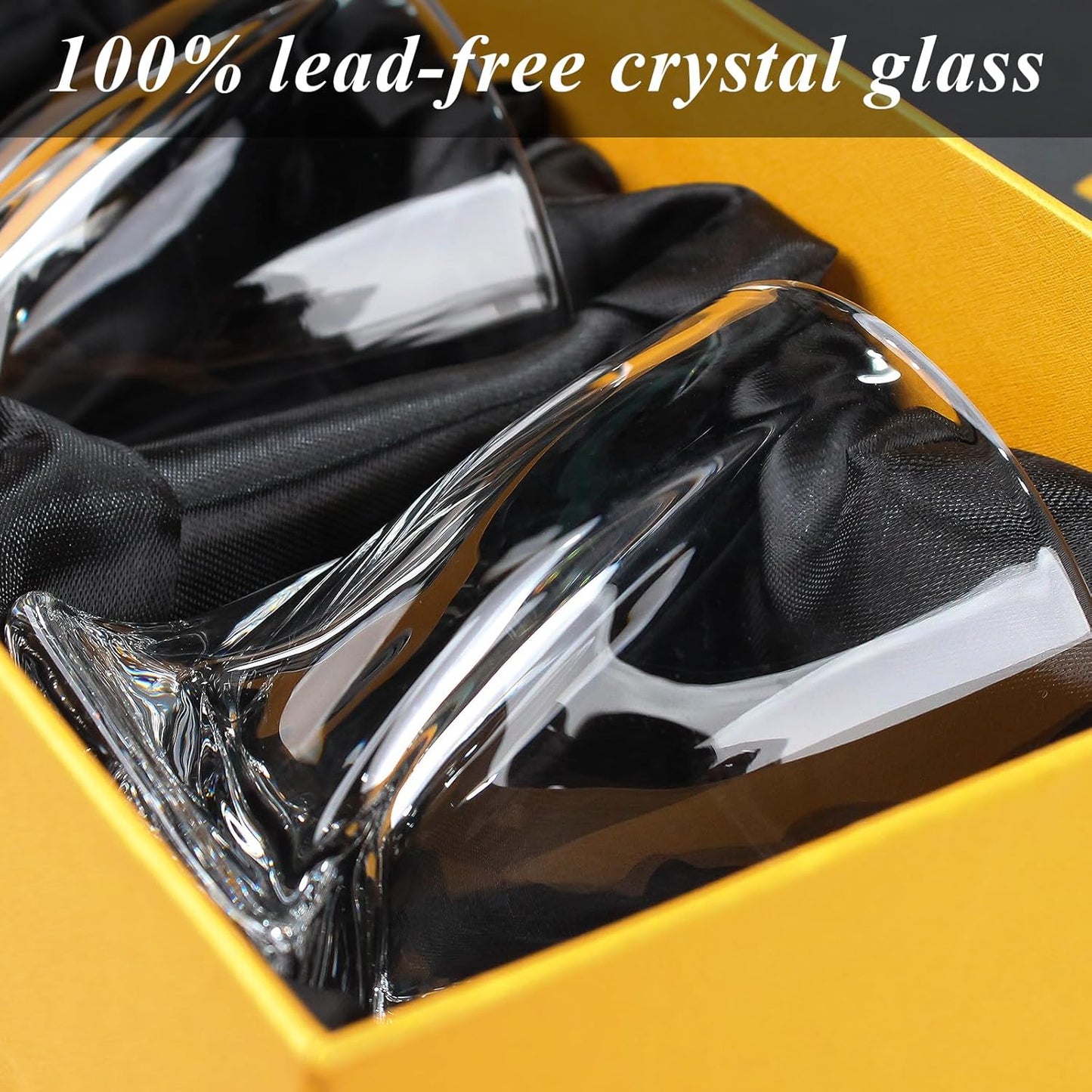 Crystal Whiskey Glasses Set of 2 (11 Oz), Old Fashioned Glass Packaged in Sturdy Gift Box, Unique Gifts for Men, Twisted Style Bourbon Glass Cocktail Glasses, Dad Gifts for Birthday