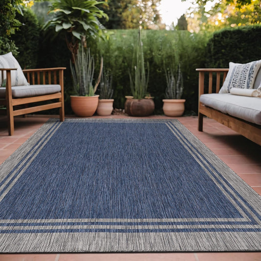 Bordered Outdoor Rug 5x7 Washable Outside Carpet for Indoor Patio Porch Waterproof Easy Cleaning Non Shedding Area Rugs Navy 5 x 7