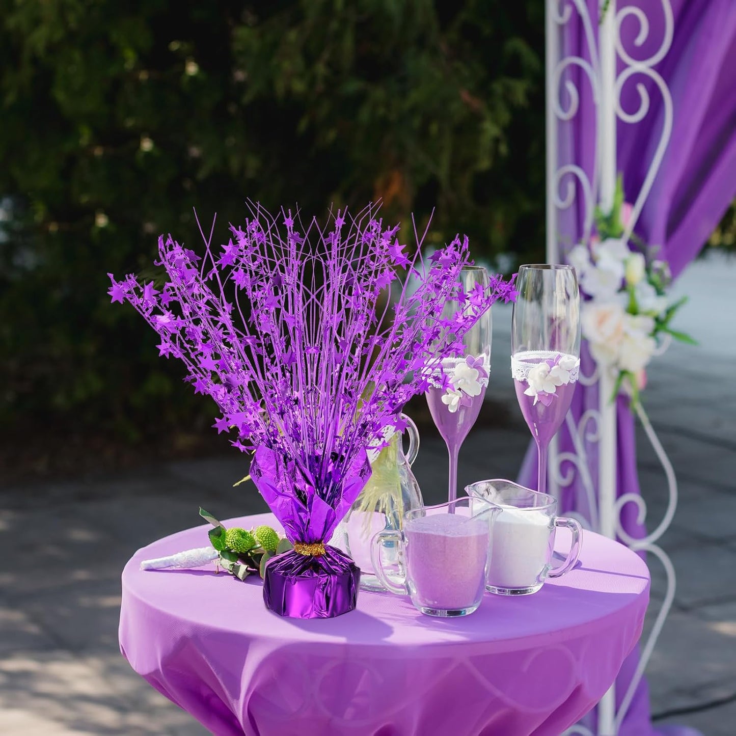 Crowye 18 Pieces Metallic Foil Spray Centerpiece Party Star Table Decoration Burst Metallic Table Centerpieces for Birthday Party Season Holiday(Purple)