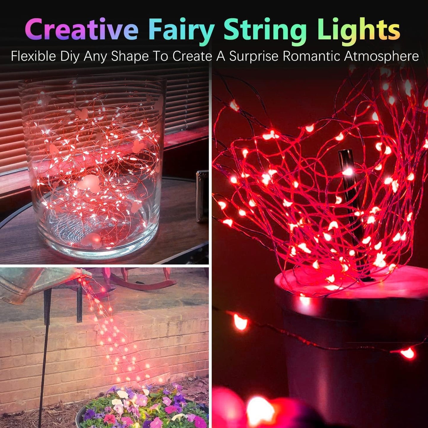 2 Pack 100LED Battery Operated Fairy Lights with Remote, 8 Modes LED String Lights with Timer, Dimmable, Memory Function, Waterproof Twinkle Lights for Outdoor Indoor Christmas Decor(Red)