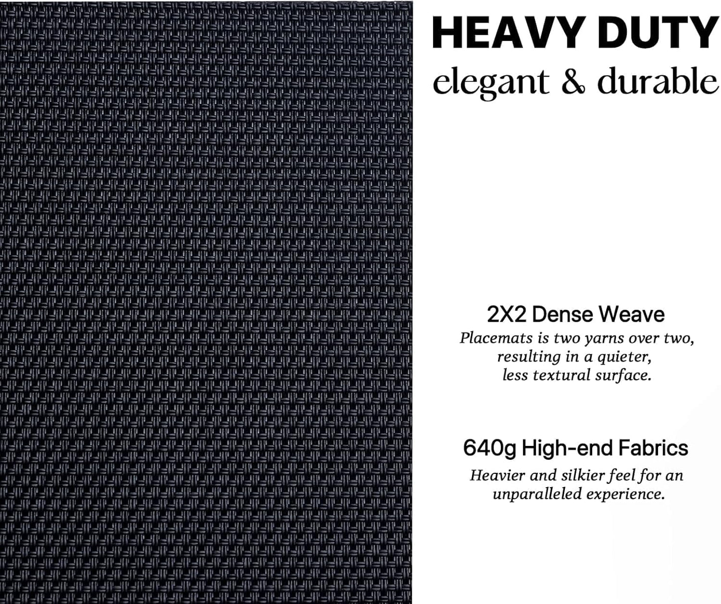 LEXMORE Placemats Set of 8 Vinyl/Plastic Woven Place Mats for Kitchen Table Indoor/Outdoor Washable Placemat Wipeable Dining Table Mats(A-Black)