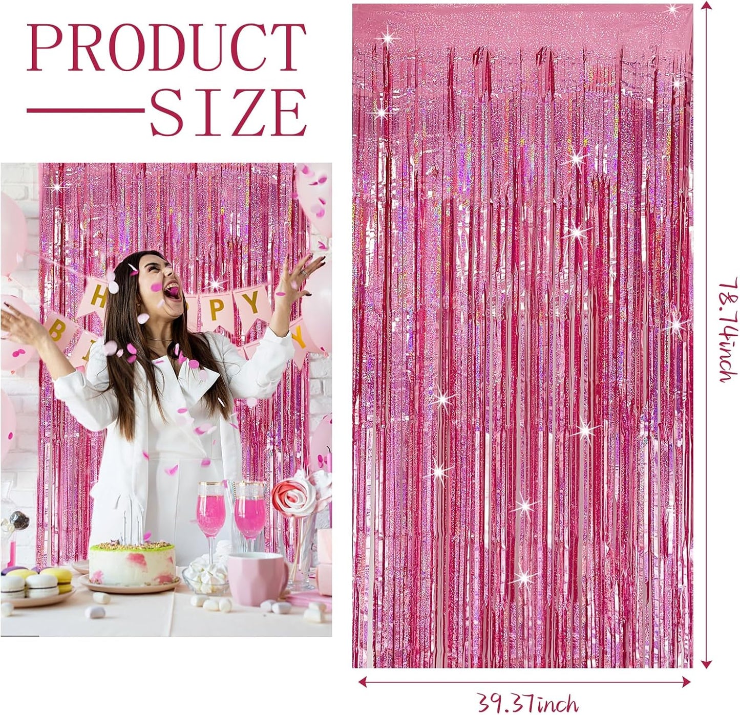 3 Pack Pink Backdrop Party Decorations Tinsel Curtain Party Backdrop Foil Fringe Birthday Decorations Photo Booth Streamer Backdrop Pink Theme Bachelorette Graduation Party Decorations