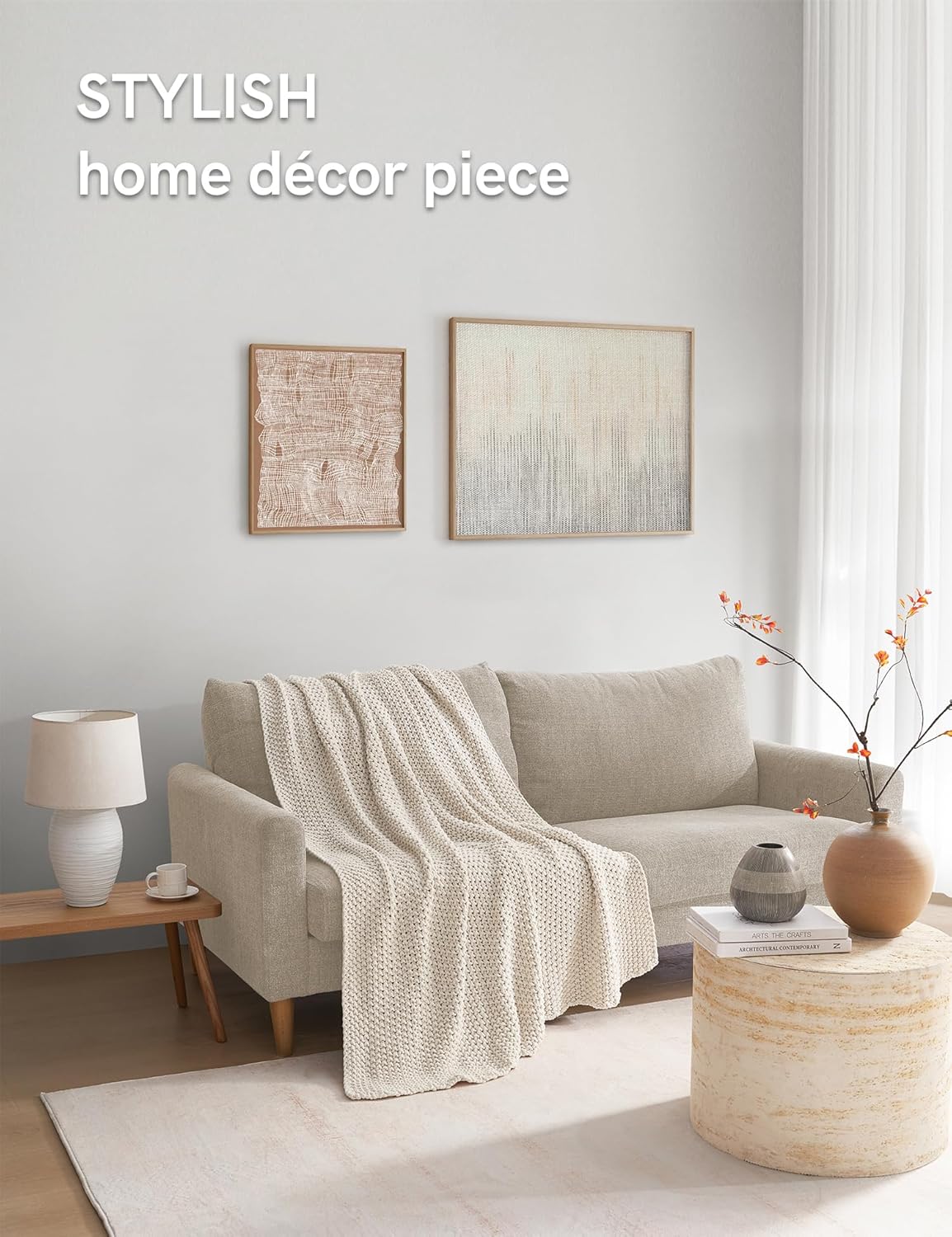 YnM Chunky Cotton Knit Throw Blanket, Cable Knit Throws for Bed Couch Sofa, Comfy & Relaxing, Decorative Piece for Farmhouse Modern Boho Rustic Scandinavian Chic Vibe, Cream White 40x50 Inches