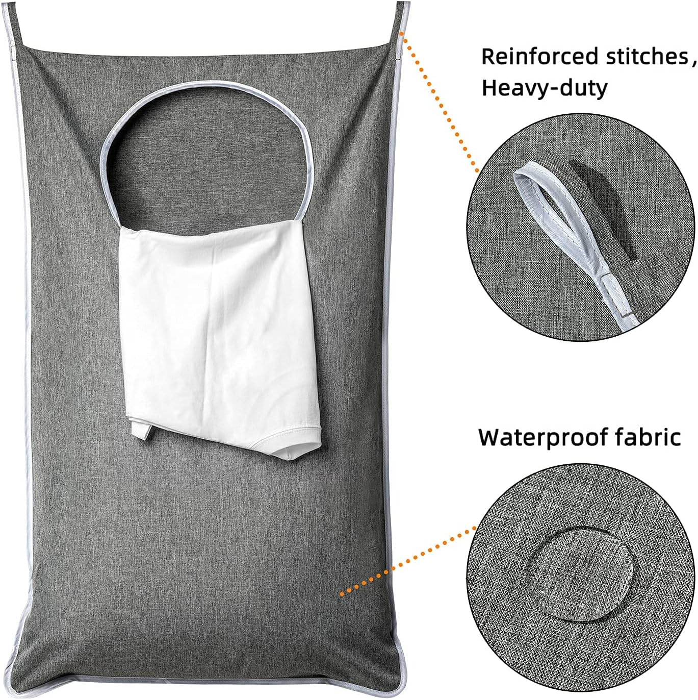 XL Hanging Laundry Hamper, Extra Large Tear-resistance Door Hamper with 2 Types Hooks for Dirty Clothes, Save Bathroom Space Hanging Laundry Bag (36.5x 22 Inch,Grey)