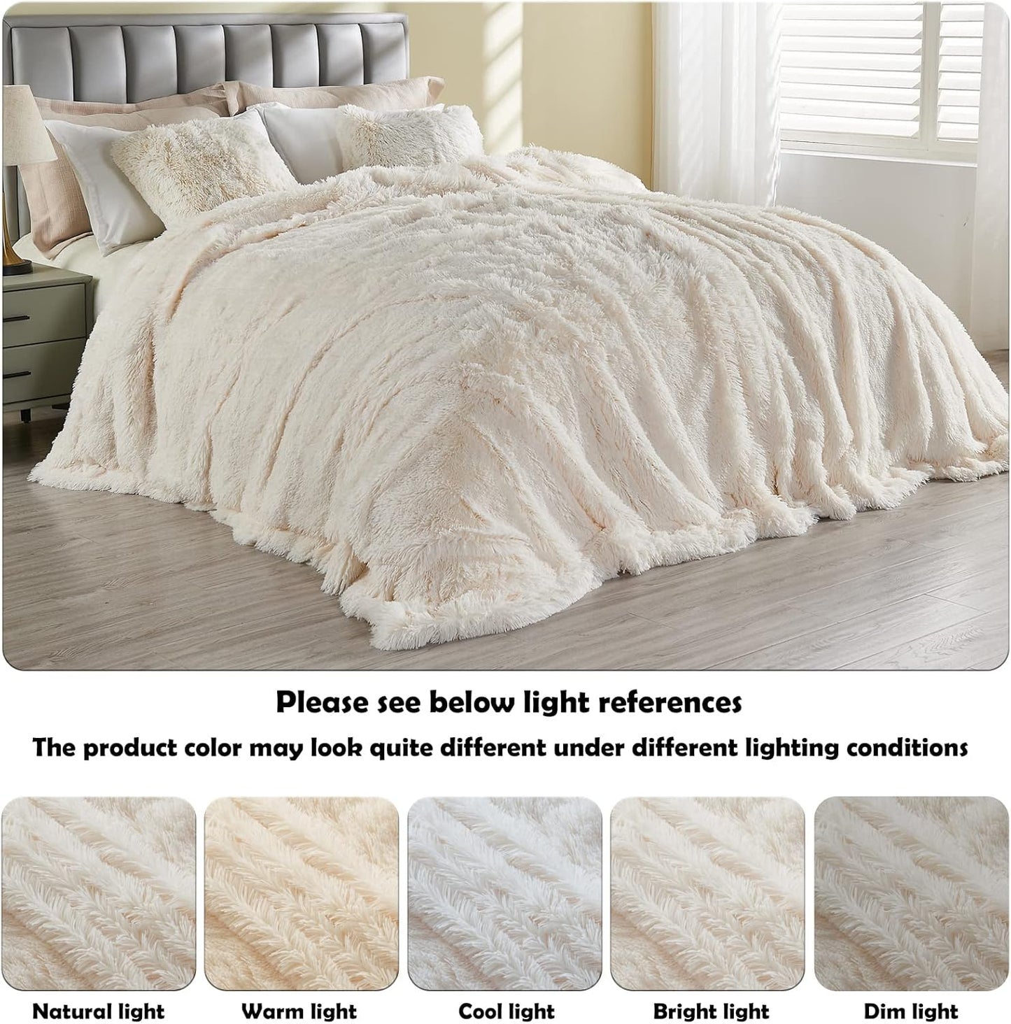 GONAAP Fuzzy Faux Fur Throw Blanket Queen Size Ivory Super Soft Cozy Plush Fuzzy Shaggy Blanket for Couch Sofa Bed (Ivory, Queen(90"x90"))