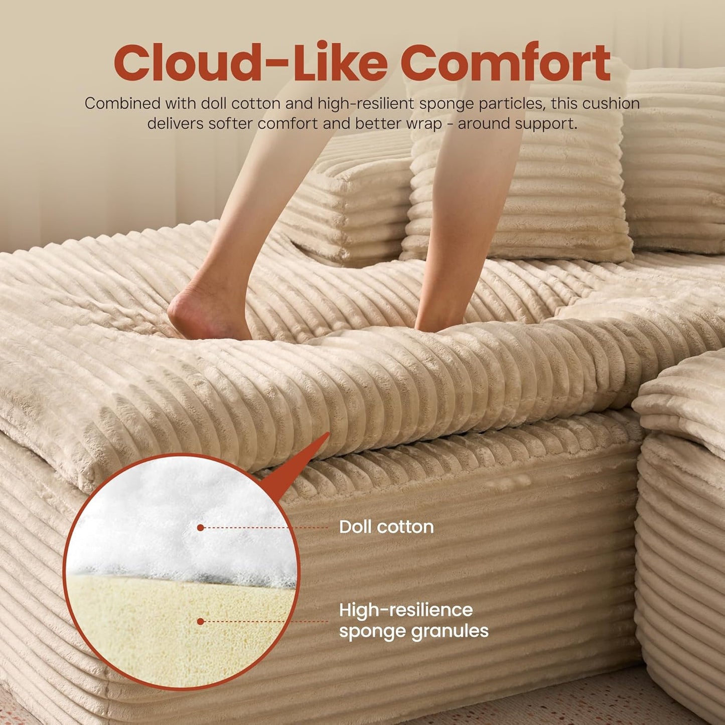 ovios 105” Modular Sectional Sofa with Thicken Seat Cushion, Cloud Couch with Deep Seat, Modern L-Shape Sofas Couches with Chaise,Upholstered Couches for Living Room Bedroom,Beige