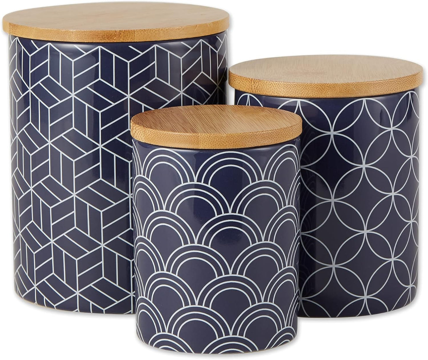 DII Kitchen Ceramics Collection, Canister Set, Mixed Print, Nautical Blue, 3 Piece