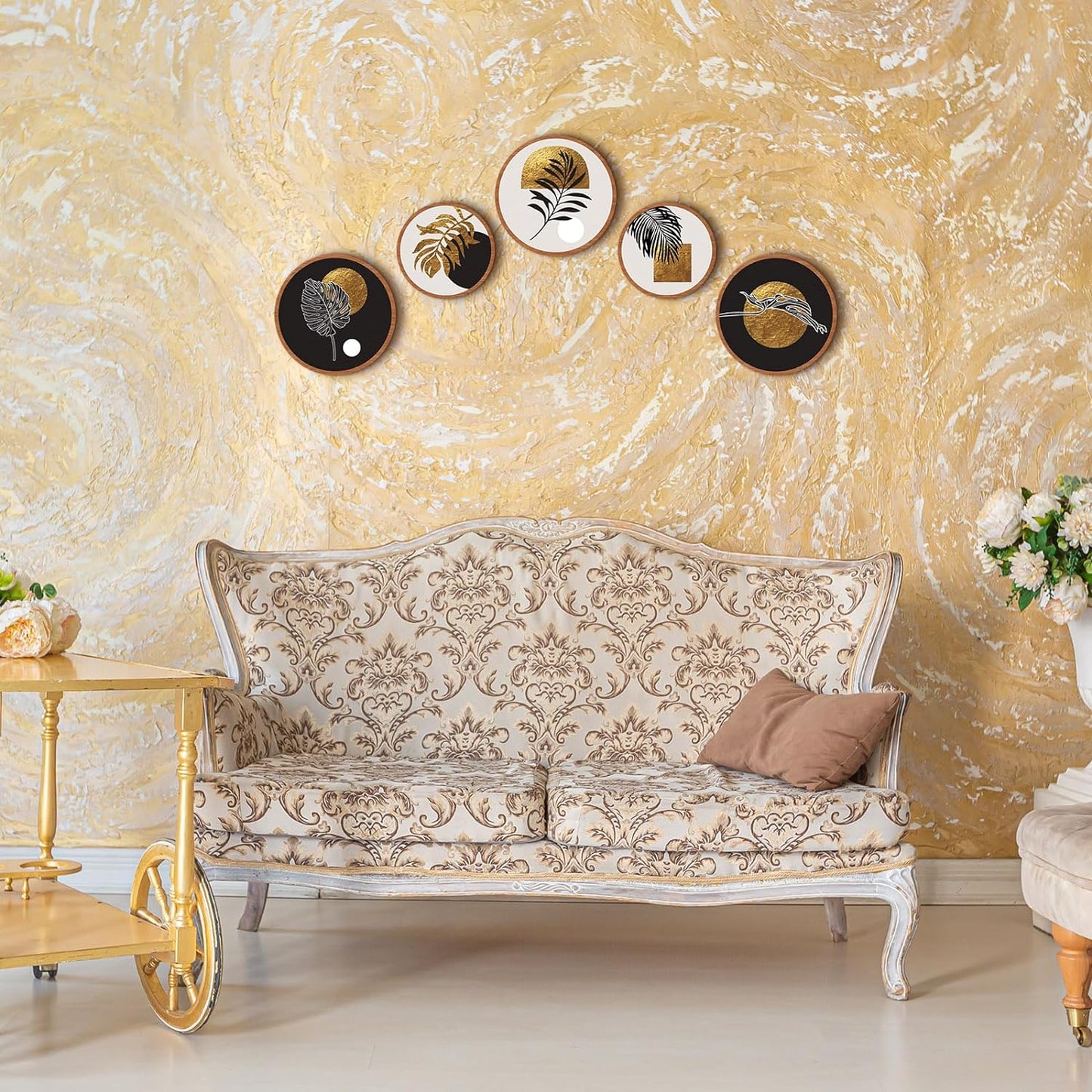 Qunclay 5 Pcs Wall Art Decor Wooden Living Room Wall Decor Bohemian Hanging Farmhouse Geometric 10'' and 8'' Aesthetic Wood Minimalist Posters for Bedroom(Rustic, Leaf)