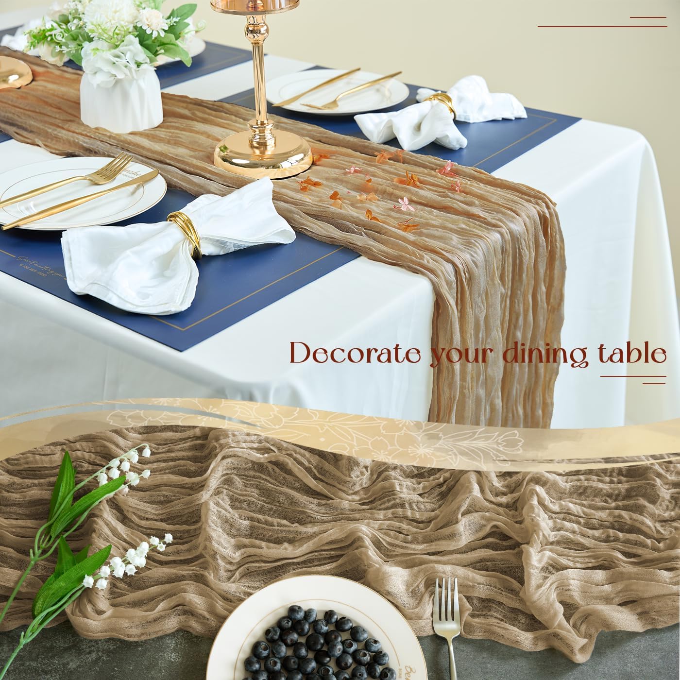 Sioloc Nude Cheesecloth Table Runner Fall Autumn Decor for Home 10ft Table Cloth for Tea Wedding Birthday Party Baby Bridal Shower Halloween Thanksgiving