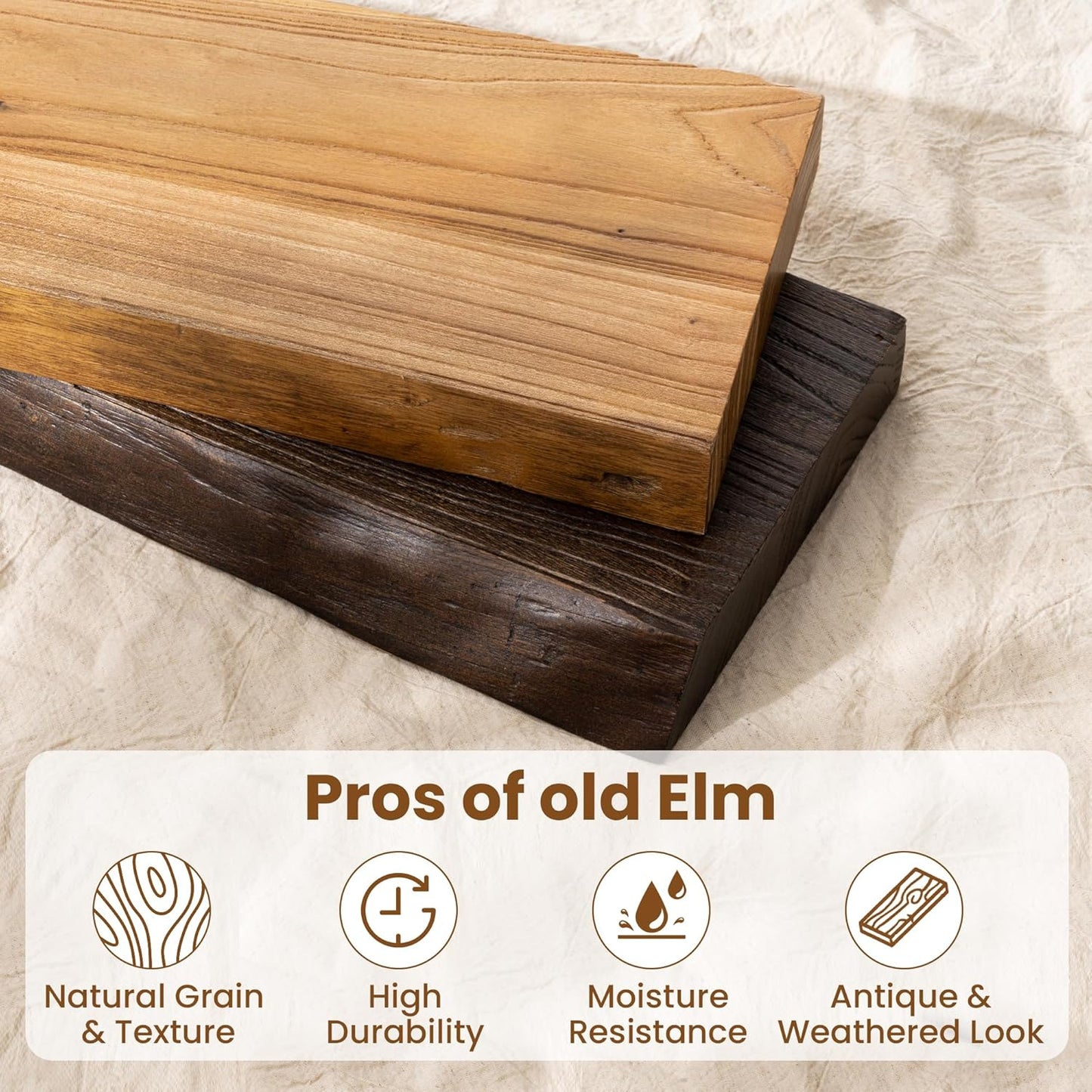 Fun Memories 48" Floating Shelves for Wall, Live Edge Solid Elm Wood Floating Shelf with Invisible Bracket, Wall Mounted Display Wooden Shelves for Bathroom, Kitchen, Bedroom, Walnut Color, Set of 1