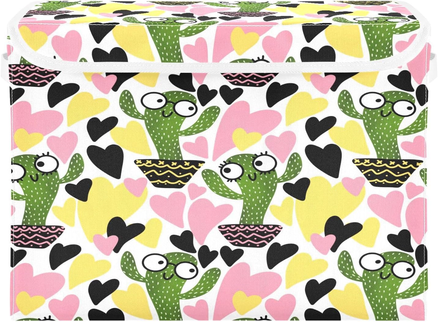 susiyo Cactus Seamless Floral fabric storage baskets with lids,Collapsible Storage Boxes,Foldable storage boxes with handles for Home,Office,Closet Organization