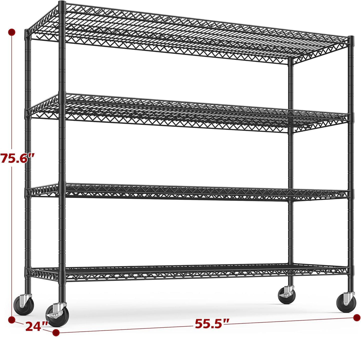 REIBII 55.5''W Storage Shelves 2500LBS Wire Shelving Rack with Wheels 75.6" H Heavy Duty Shelving Unit Adjustable Metal Shelves for Storage Rack Shelving for Kitchen Pantry 2PCS