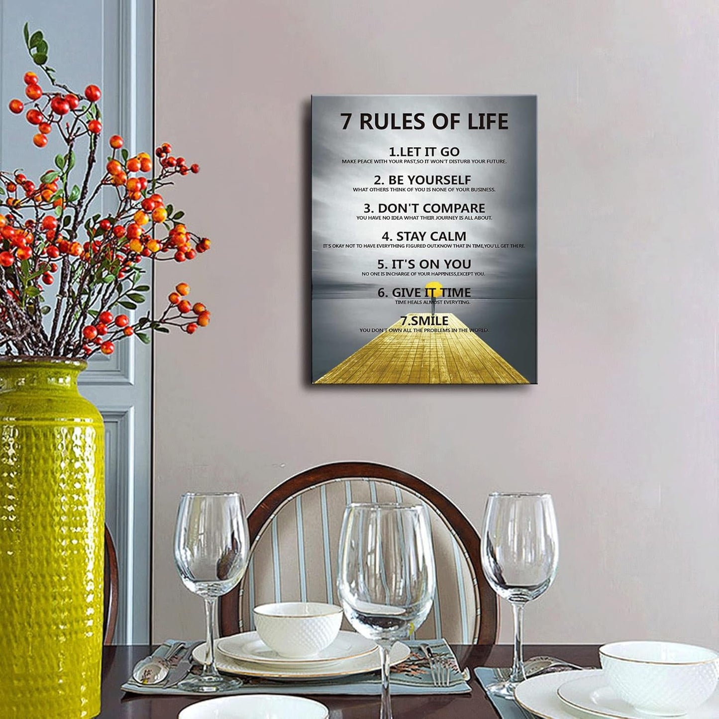 7 Rules of life wall decor Michael Jordan & Steph Curry Motivational Posters - Inspirational Wall Art for Boys Bedroom, Men's Room, Office, or Classroom Decor - Framed Canvas & Displate Style(16"X24") A-403