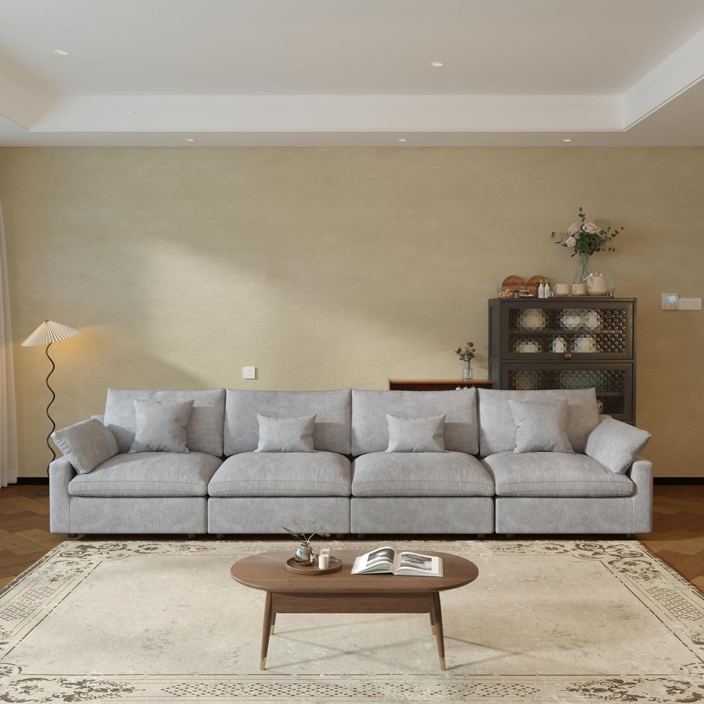 JACH Sectional Couches for Living Room, 4 Seater Cloud Sectional Couch with Deep Seat, Down Filled Modular Sofa, Covers Removeable & Washable, Sofas Furniture for Living Room, Light Grey